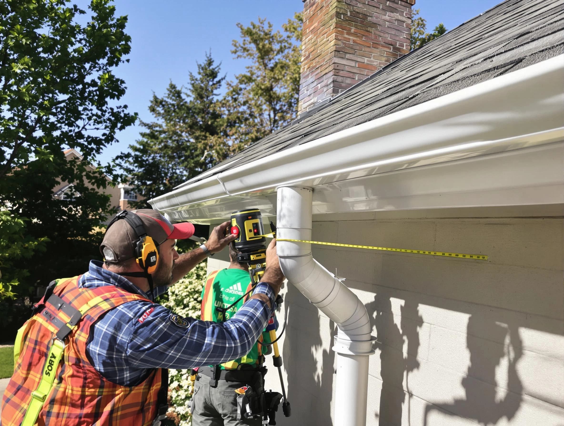 New Franklin Roofing Company installing downspouts at a property in New Franklin, OH