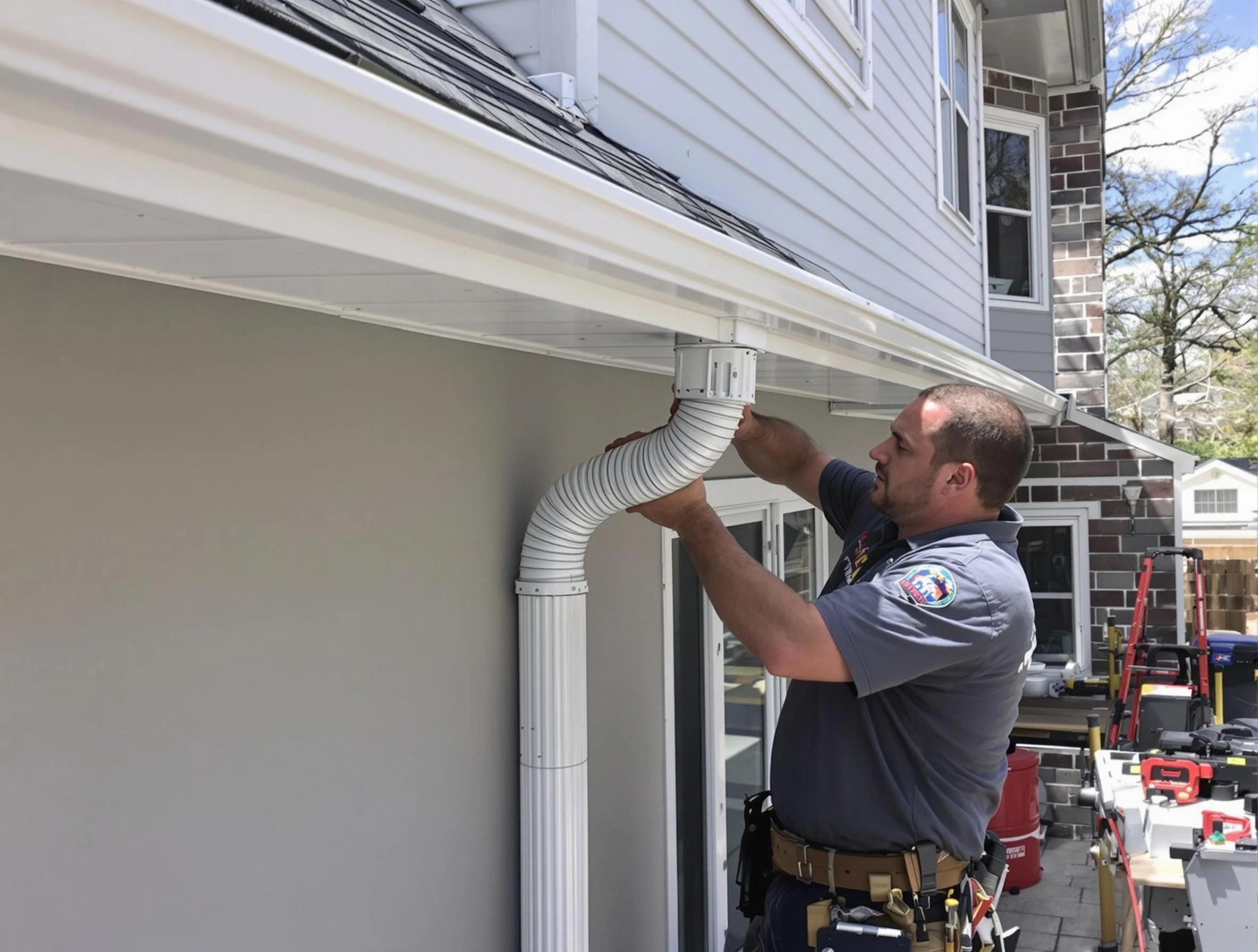 Downspouts installed by New Franklin Roofing Company to guide water away in New Franklin, OH