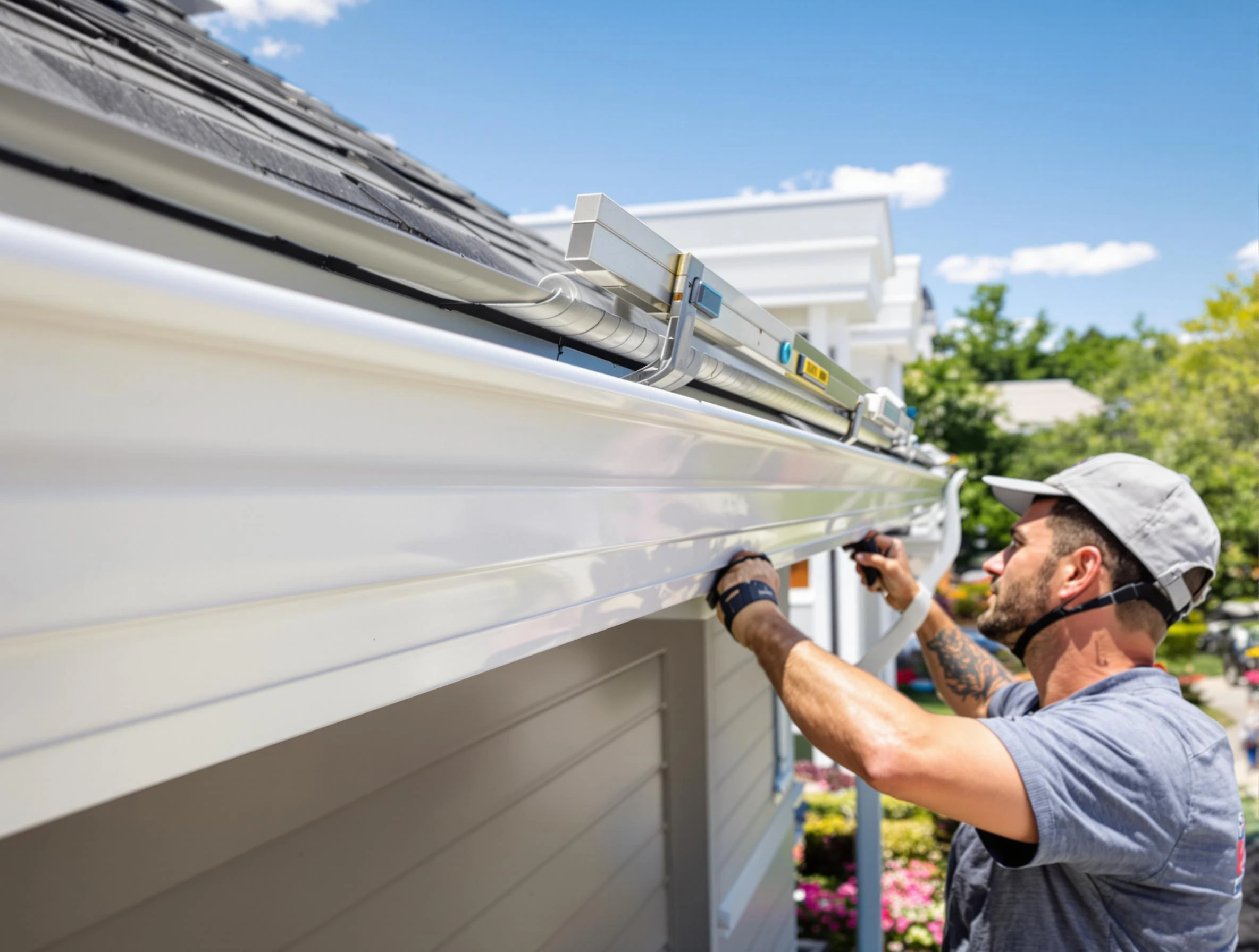 Newly installed gutters by New Franklin Roofing Company for a home in New Franklin, OH