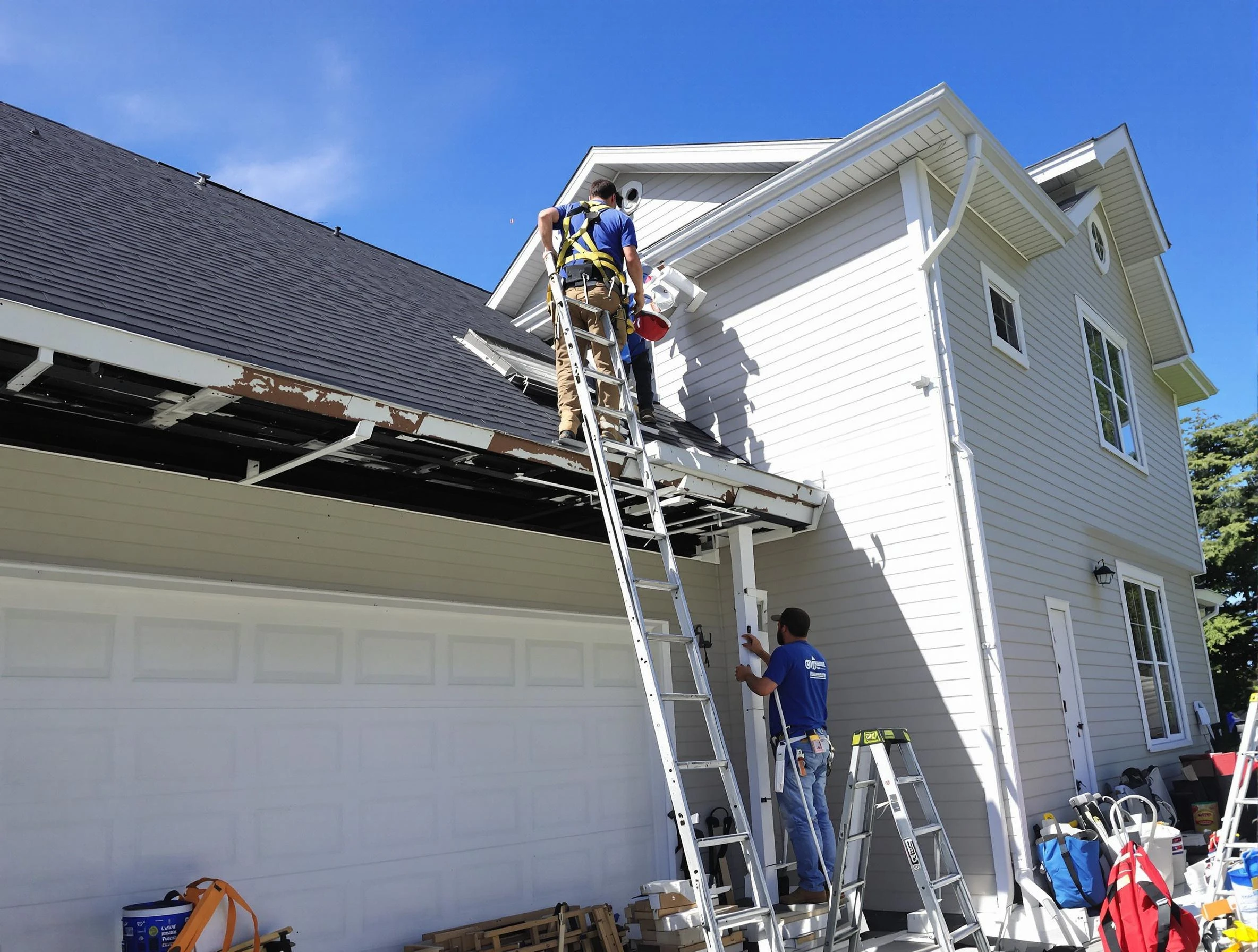 Newly replaced gutters by New Franklin Roofing Company in New Franklin, OH